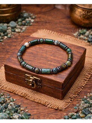 Sufi Tesbih Esans Ve Hediyelik Hint Akik Taşı Bileklik – Silindir Kesim Yeşil Akik – Erkek & Unisex Doğal Taş Bileklik – Elastik Misinalı Şık Tasarım