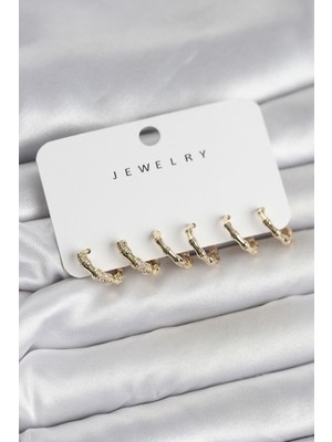 DS LLC Gold Renk Pirinç Kemik Model 3 Çift Kadın Küpe Seti - TJ-BKP11646 Iegtgrs-34