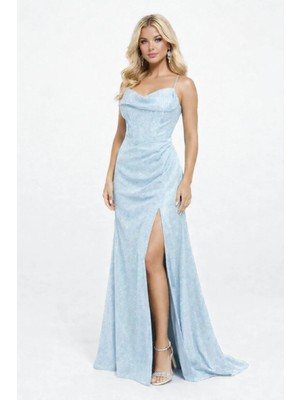 Simli Askılı Yırtmaçlı Uzun Abiye