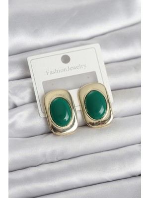 Butik Yeşil Renk Kare Model Vintage Kadın Küpe