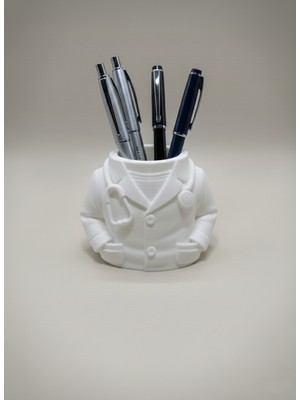 Doktor Figürlü Kalemlik Beyaz | 3D Baskı Pla Plastik | Masaüstü Düzenleyici | Doktorlara Hediye