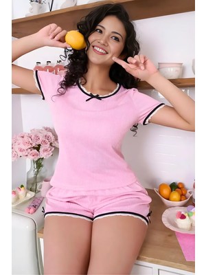 Homay 2’li Dantel Detaylı Kısa Kollu Likralı Şortlu Pijama Takımı