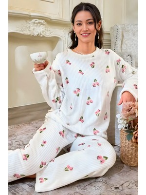 Homay 2’li Çiçek Desenli Bisiklet Yaka Pamuklu Pijama Takımı
