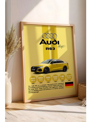 E2 Nova Audi Rs3 Premium Spor Araba Çerçeveli Tablo - Teknik Özellikli Otomobil Sever Duvar Dekoru