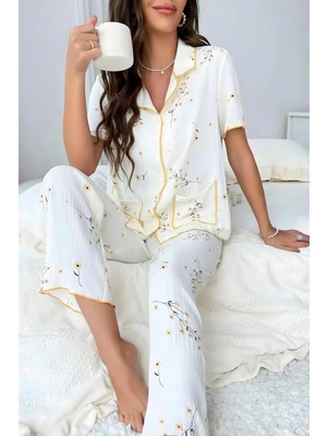 Homay 2’li Çiçek Desenli Cepli Kısa Kollu Likralı Viskon Pijama Takımı
