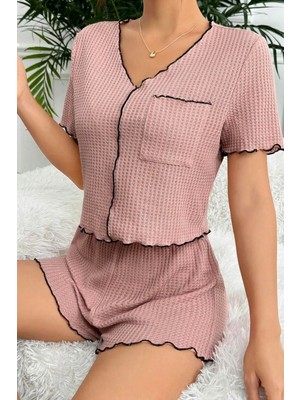 Homay 2’li Cep Detaylı Waffle Kumaş Kısa Kollu Şortlu Pijama Takımı