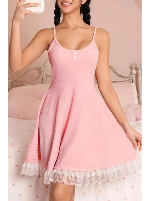 Homay Dantel Detaylı Bürümcük Dokulu Pamuklu Gecelik