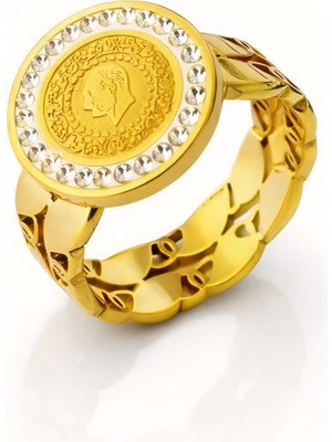 Formzen 316L Paslanmaz Çelik Çeyrek Altın Görünümlü Yüzük – Taş Detaylı Şık ve Dayanıklı Tasarım