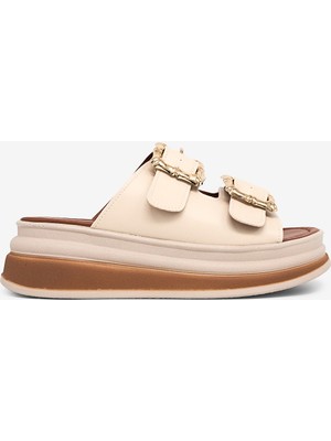 Tonny Black Kadın Bej Rahat Kalıp Yüksek Taban Tokalı Terlik