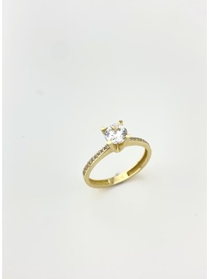 Onseva Kuyumculuk 14 Ayar Altın Kenarları Taşlı Klasik Tektaş Yüzük