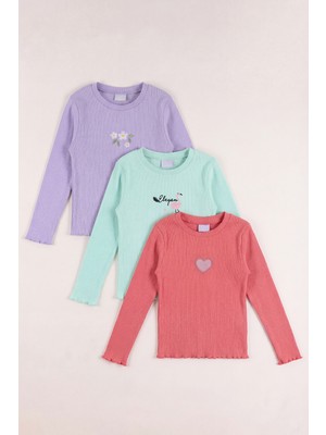 Monox 5-12 Yaş Kız Çocuk Fitilli Nakışlı 3’lü Sweatshirt Takım