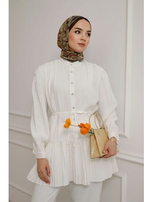 Moonsc Kadın Eteği Piliseli ve Bel Bağlamalı Tesettür Gömlek