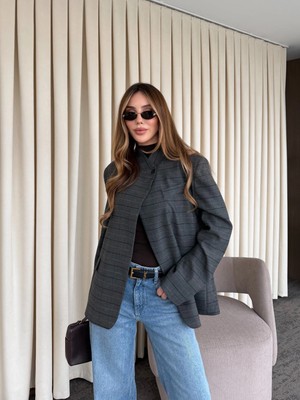 Laluvia Antrasit Hakim Yaka Ekose Ceket - 4103