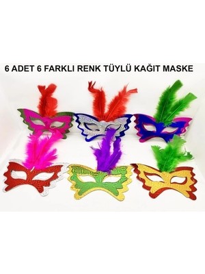 K-Yonlineticaret Tüylü Kağıt Parti Venedik Balo After Maskesi 6 Adet