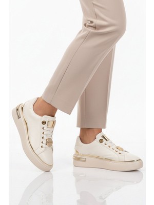 Ayakmod Beyaz Bağcıklı Taş Işlemeli Hafif Kadın Sneaker 431156 Z