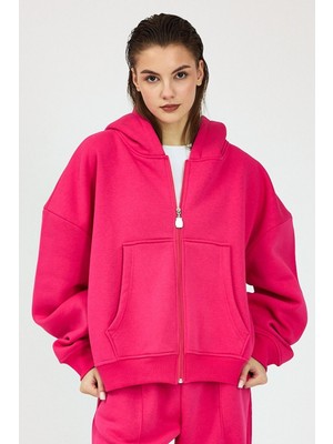 Gothamvibes Kadın Chill Oversize Fuşya Fermuarlı Sweatshirt