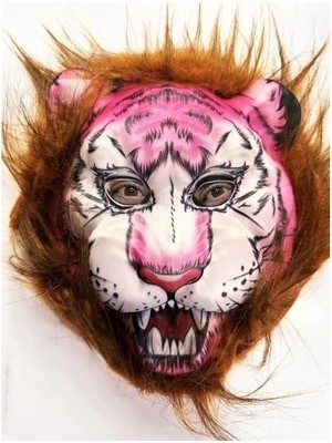 K-Yonlineticaret Kahverengi Saçlı Pembe Yüz Peluş Kurt Kaplan Maskesi 26 No