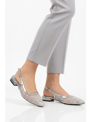 Ayakmod Gümüş Taş Işlemeli Dar Kalıp Hafif Kadın Babet 312550 Z