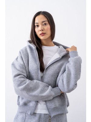 Gothamvibes Kadın Chill Oversize Gri Fermuarlı Sweatshirt