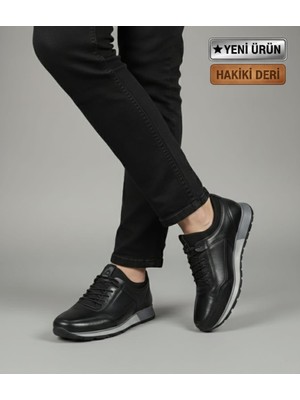 Romex Hakiki Deri Erkek Günlük Ayakkabı – Termo Tabanlı, Spor Şık Siyah sneaker ayakkabı