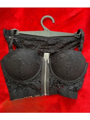 Nova Vita Dantelli Fermuar Detaylı Siyah Sütyen Takımı