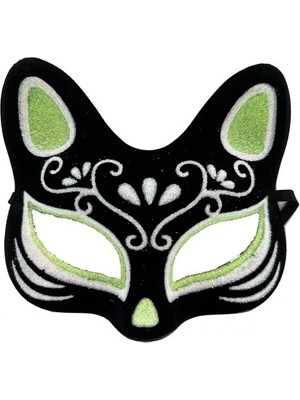 K-Yonlineticaret Siyah Süet Kaplama Gümüş Yeşil Simli Kedi Maskesi