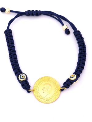 Ferizz Altın Kaplama Yarım Altınlı Lacivert Ipli Bileklik BLK-1238