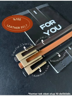 Fiori Hakiki Deri Bombeli Tasarım Tokalı Ince Kadın Kemeri, Ceket Kemeri, Gömlek Kemeri, Elbise Kemeri