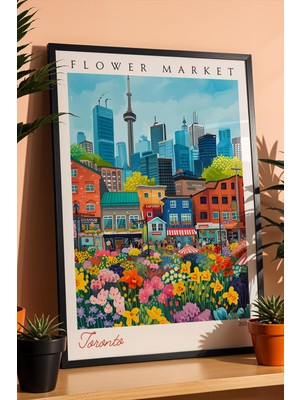 Satürn Design Toronto Kanada Çerçeveli Tablo Seyahat Severlere Salon ve Ofis Için Estetik Duvar Dekoru Travel Flower Market