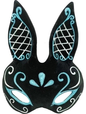 K-Yonlineticaret Siyah Mavi Beyaz Simli Tavşan Maskesi