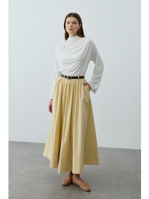 Fahhar Büzgü Detaylı Maxi Etek Sarı