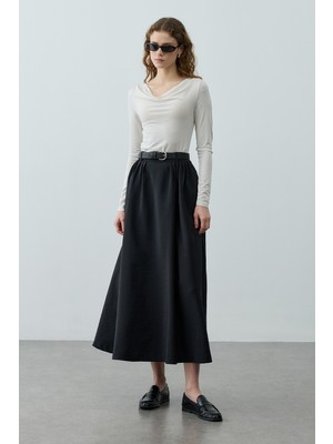 Fahhar Pilili Büzgülü Maxi Etek Siyah