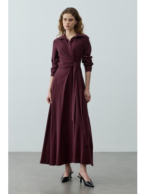 Fahhar Kruvaze Bağlamalı Elbise Mürdüm