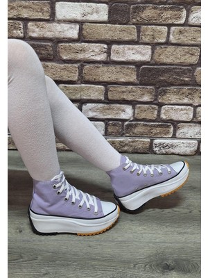 Bukond Yarım Bilek Yüksek Taban Kot Keten Bağcıklı Günlük Rahat  Bez Ayakkabı Sneaker