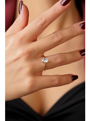 Fiyonk Kuyumculuk 14 Ayar Altın Oval Tek Taş Yüzük