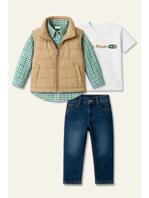 Mininio Erkek Çocuk Yelekli Dörtlü Takım - Yeşil