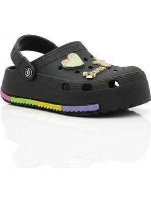 Letao Kadın Sabo Taşlı Queen & Kalp Detaylı Ortopedik Hafif Günlük Terlik  Renkli Taban  Plaj Havuz