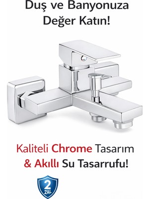 Qasul Lüks Kare Tasarım Duş & Banyo Bataryası – Sıcak & Soğuk Ayarlı, Paslanmaz Gövde, Akıllı Su Tasarruflu, 2 Yıl Garantili