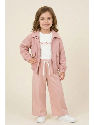 Mininio Kız Çocuk Montlu 3'lü Takım  - Pudra