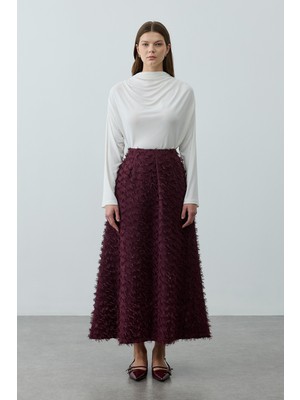 Fahhar Üç Boyutlu Pensli Etek Mürdüm