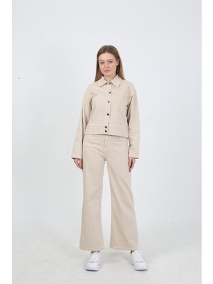 Vellichor Kadın  Jean Pantolon ve Ceket Takım- Ekru