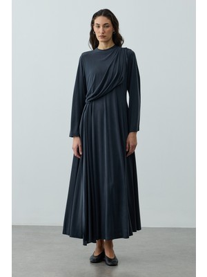 Fahhar Parça Detaylı Modal Elbise Antrasit