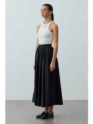 Fahhar Büzgü Detaylı Maxi Etek Siyah