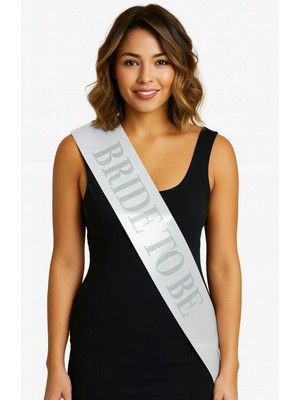 Beyaz Saten Üzerine Kalın Gümüş Bride To Be Kuşağı