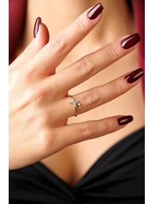 Fiyonk Kuyumculuk 14 Ayar Altın Işıltılı Minik Ikili Taşlı Yıldız Yüzük