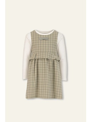 Mininio Kız Çocuk Fırfırlı Dokuma Elbise ve Bluz Takım - Yeşil