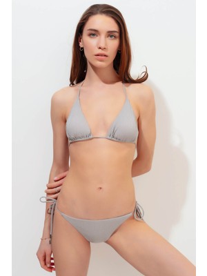 Lovekini Hera Grey Bikini With Silver Stripes Details