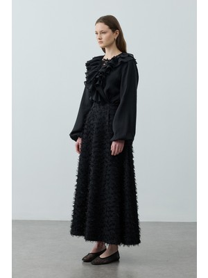 Fahhar Üç Boyutlu Pensli Etek Siyah