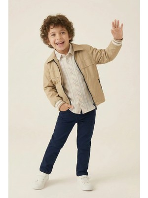 Mininio Erkek Çocuk Rüzgarlık Detaylı 3'lü Takım - Bej
