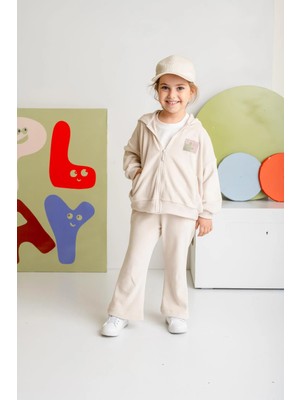 Zeyland Kız Çocuk Kapşonlu Fermuarlı Polar Ikili Takım - Krem